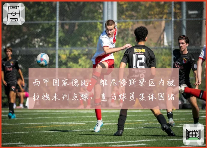 西甲国家德比：维尼修斯禁区内被拉拽未判点球，皇马球员集体围堵裁判